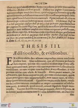 Thesis III: De Aedilitio edicto, & evictionibus