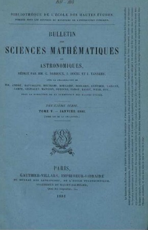 Tome V. - Janvier 1881.