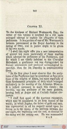 XI: Explanation of the Allegories of the Pediments of the Parthenon
