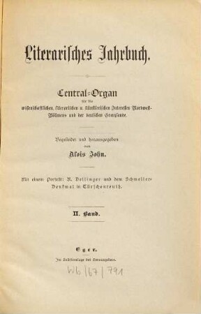 Literarisches Jahrbuch : Central-Organ für die wissenschaftlichen, literarischen und künstlerischen Interessen Westböhmens. 2. 1892