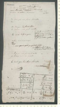 Bleistift- und Federzeichnung von Engeln in ziervoller Umrahmung, Federskizzen von Laubblättern und geometrischen Figuren, mathematische Formeln sowie Schreibentwürfe