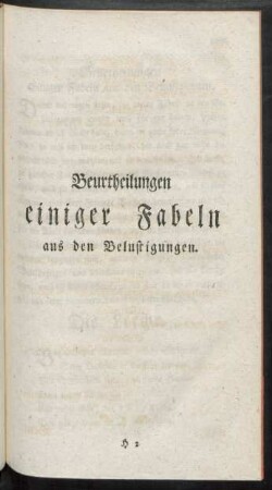 Beurtheilungen einiger Fabeln aus den Belustigungen.