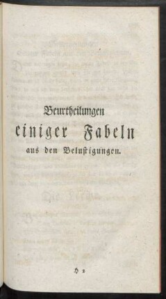 Beurtheilungen einiger Fabeln aus den Belustigungen.