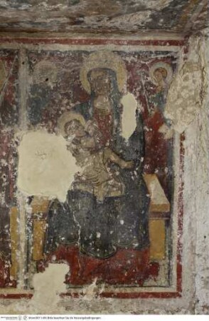 Freskendekoration: Christus Pantokrator, Gandenstuhl, Madonna und Heilige, Rechte Wand, rechts: Madonna lactans