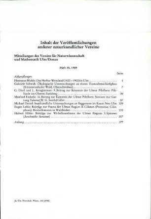 Inhalt der Veröffentlichungen anderer naturkundlicher Vereine