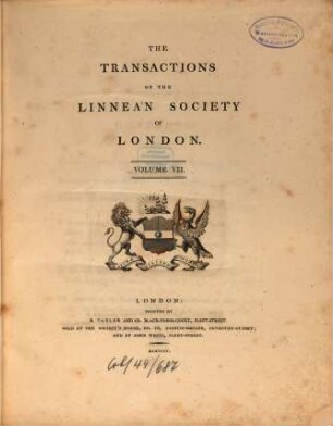 The transactions of the Linnean Society of London. 7. 1804
