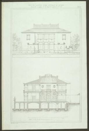 Villa Rosa bei Dresden. Ansicht von der Nordseite und Durchschnitt