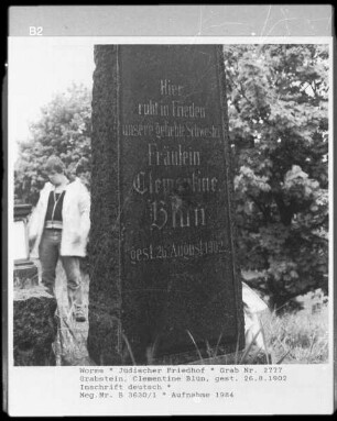 Grabstein der Clementine Blün (gestorben 1902.08.26)