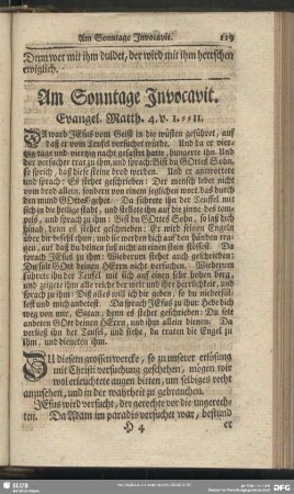 Am Sonntage Invocavit. Evangel. Matth. 4. v. 1-11