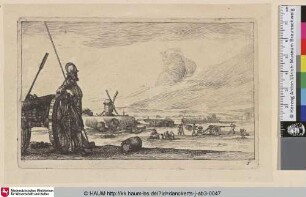 [Kriegsszene mit Kanone links im Vordergrund, an der ein Soldat lehnt]
