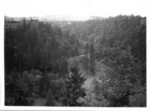 Vogtland. Blick von einem Aussichtspavillon gegen die Elstertalbrücke