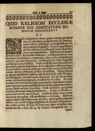 Quid Religiosi Ecclesiae Romanae Sua Immutatione Nominum Indigitent?