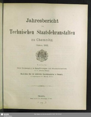 1891: Jahresbericht der Technischen Staatslehranstalten zu Chemnitz