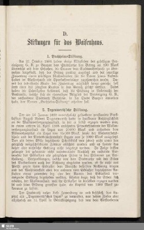 D. Stiftungen für das Waisenhaus