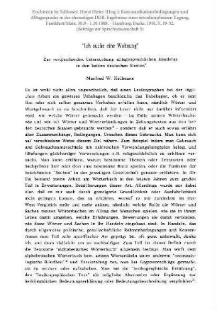 "Ich suche eine Wohnung". Zur vergleichenden Untersuchung alltagssprachlichen Handelns in den beiden deutschen Staaten