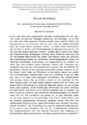 "Ich suche eine Wohnung". Zur vergleichenden Untersuchung alltagssprachlichen Handelns in den beiden deutschen Staaten