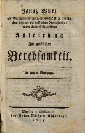 Anleitung zur geistlichen Beredsamkeit : In einem Auszuge