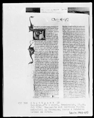 Bibel — Initiale V (erba Nehemiae), darin Nehemias betend, Folio 171verso