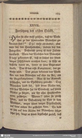 XXVII. Fortsetzung des 26sten Stücks