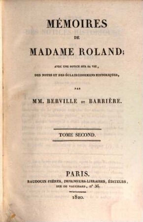 Mémoires De Madame Roland. Tome Second