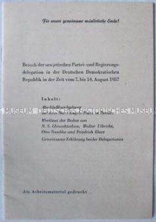 Sonderdruck mit Dokumenten zum Staatsbesuch von N.S. Chruschtschow in der DDR 1957
