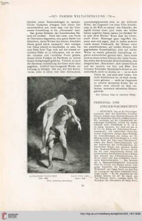 Personal- u. Atelier-Nachrichten - Von Ausstellungen - Denkmäler - Vermischtes