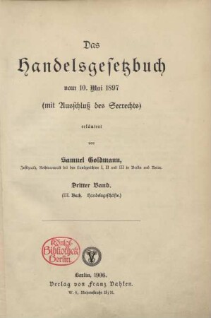 Bd. 3: (III. Buch. Handelsgeschäfte)