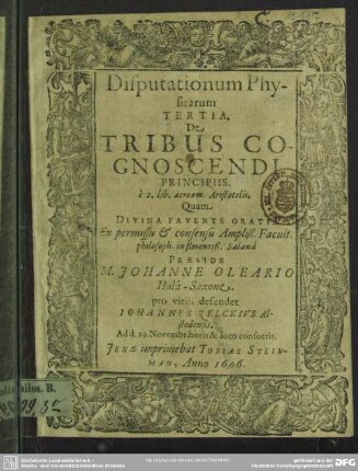 De tribus cognoscendi principiis : diputationum physica tertia