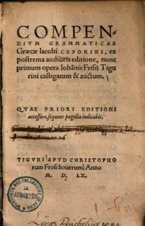 Compendium grammaticae Graecae : ex postrema authoris editione, nunc primum opera