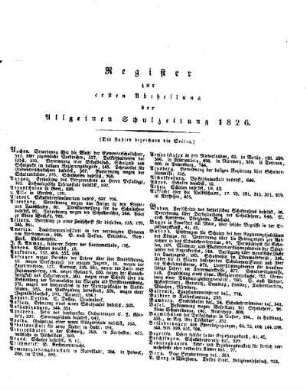 Register zur ersten Abtheilung der Allgemeinen Schulzeitung 1826