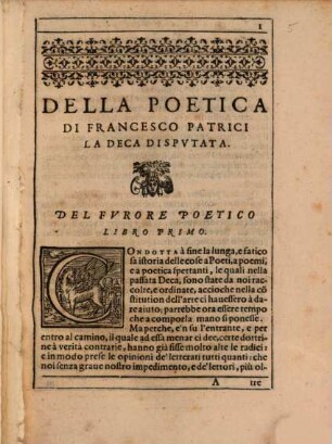 Della poetica di Francesco Patrici, [2]. La deca disputata