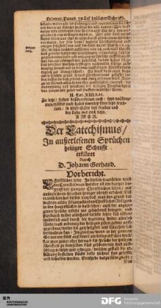 Der Catechismus in außerlesenen Sprüchen heiliger Schrift erkläret