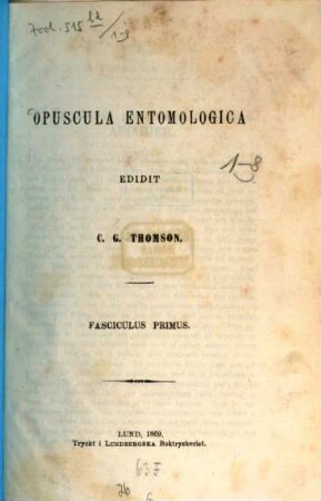 Opuscula entomologica, 1/8