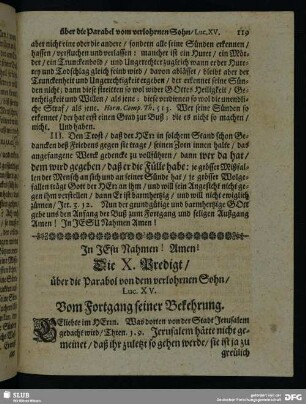 Die X. Predigt, über die Parabol von dem verlohrnen Sohn, Luc. XV.
