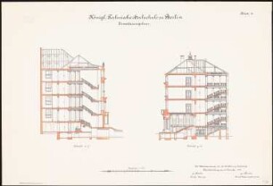 Technische Hochschule Berlin Erweiterungsbau, 1. Bauabschnitt: Schnitte e-f, g-h, 1:100