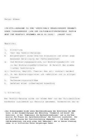 IdS-Stellungnahme zu dem "Verzeichnis grundlegender grammatischer Fachausdrücke (von der Kultusministerkonferenz zustimmend zur Kenntnis genommen am 26.02.1983)"