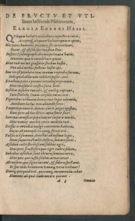 De Fructu Et Ulitate lectionis Psalmorum, Elegia ...