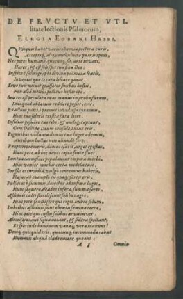 De Fructu Et Ulitate lectionis Psalmorum, Elegia ...