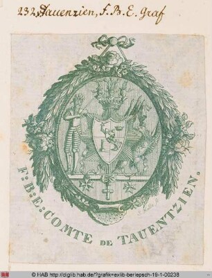 Exlibris des Friedrich Bogislaw Emanuel Tauentzien von Wittenberg