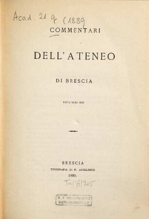 Commentari dell'Ateneo di Brescia, 1889