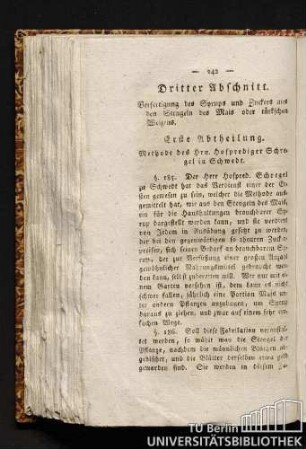 Dritter Abschnitt. Verfertigung des Syrups und Zuckers aus den Stengeln des Mais oder türkschen Weizens.