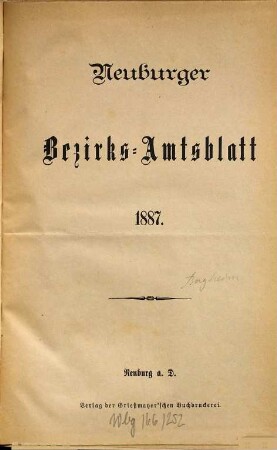 Neuburger Bezirks-Amtsblatt. 1887