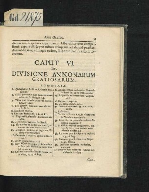 Caput VI. De Divisione Annonarum Gratiosarum.