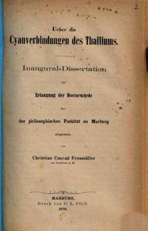 Über die Cyanverbindungen des Thalliums : Inaug. Diss.