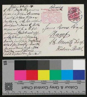 Postkarte an von Karpf in St. Moritz