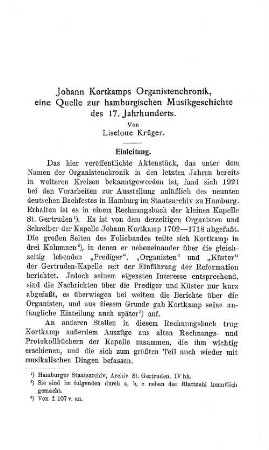 Johann Kortkamps Organistenchronik, eine Quelle zur hamburgischen Musikgeschichte des 17. Jahrhunderts