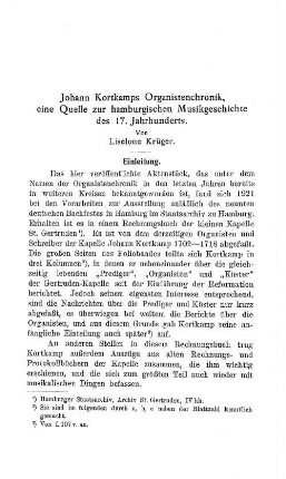 Johann Kortkamps Organistenchronik, eine Quelle zur hamburgischen Musikgeschichte des 17. Jahrhunderts