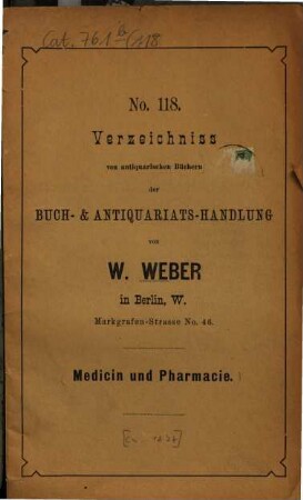 Verzeichnis antiquarischer Bücher. 118. [ca. 1878]