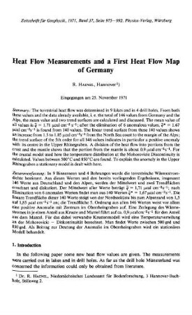 Heat flow measurements and a first heat flow map of Germany