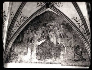 evangelische Stadtkirche; Fresken im nordlichen Seitenschiff, Ostwand, Marientod nach der Restaurierung